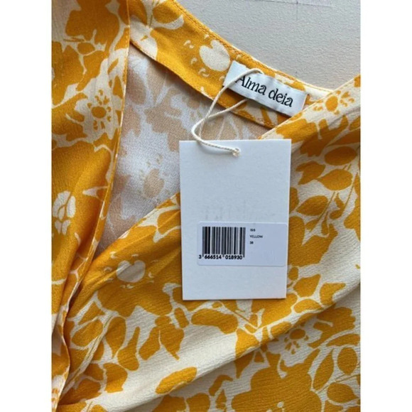 Alma Deia Yellow Print Twist Front Midi Dress NWT 38 M - Picture 8 of 12